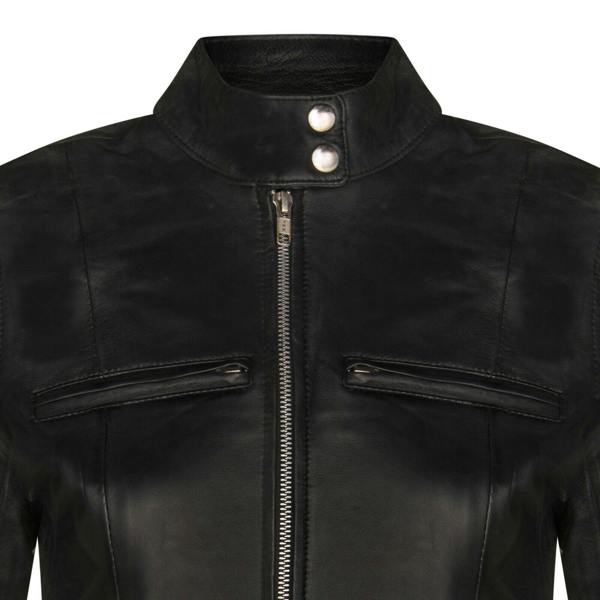 Infinity Leather Womens Plain Leather Moto Biker Jacket-Braga