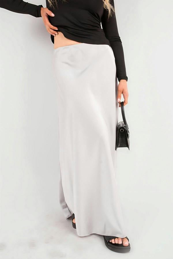 Estella Lightweight High Waisted Maxi Skirt - Grey