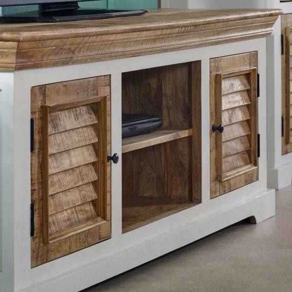 IH Design Milano Solid Mango Wood TV Cabinet White