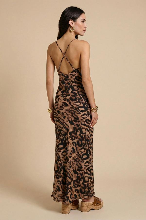 Urban Bliss Leopard Satin Cowl Maxi Dress