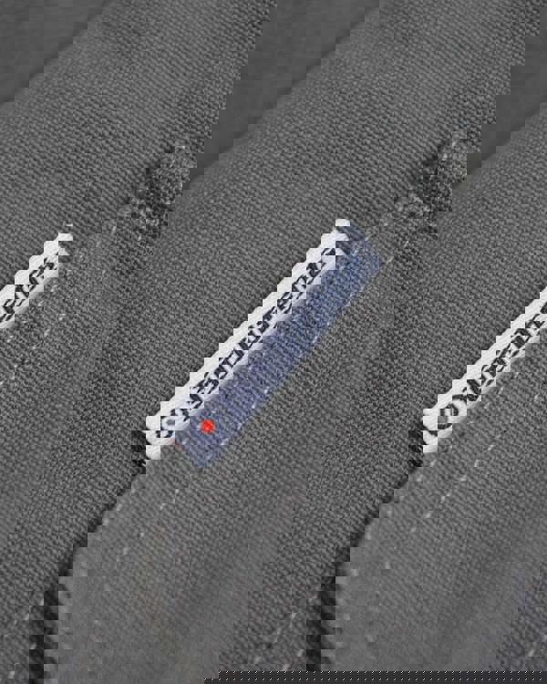 Lambretta Mens/Womens Carnaby Scooter Hooded Classic Mod Ska Badge Parka, close-up of fabric and brand tag.