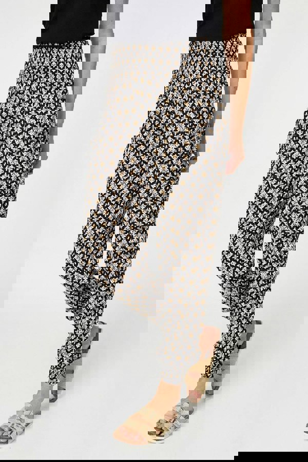 Black | Mosaic Print Shirred Harem Pants