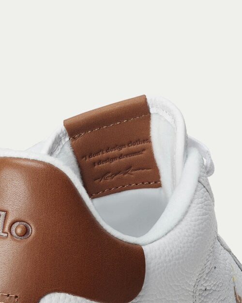 Ralph Lauren Masters Court Mens Leather Sneaker - White/Tan Multi Polo Pony