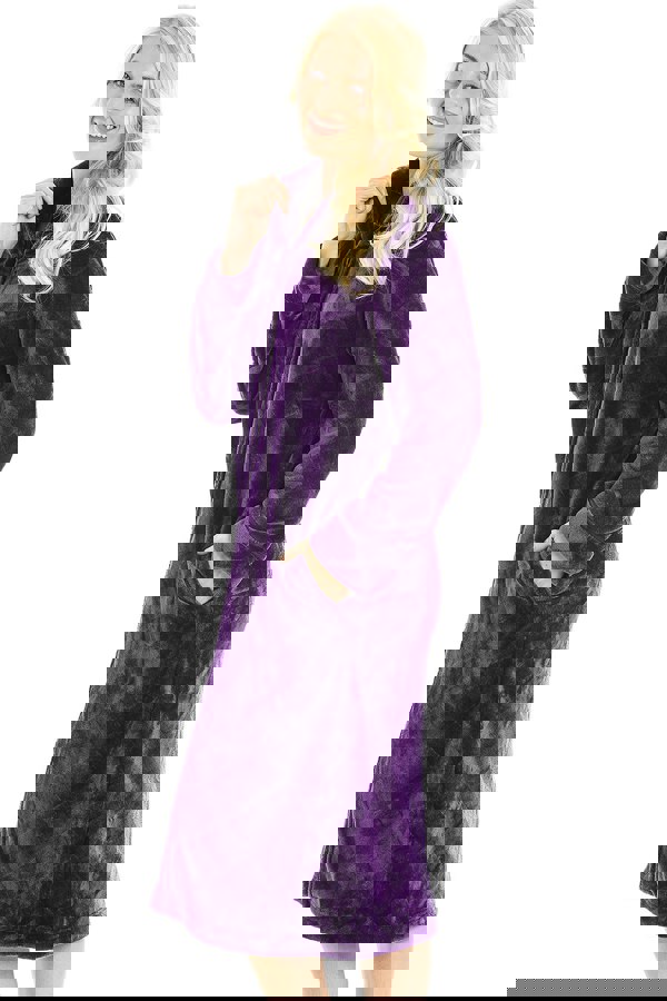 Camille Womens Purple Classic Full Length Zip Through Housecoat With Inseam Pockets