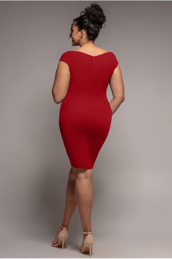 Goddiva Plus Bardot Pleated Midi Dress - Red by Goddiva Plus