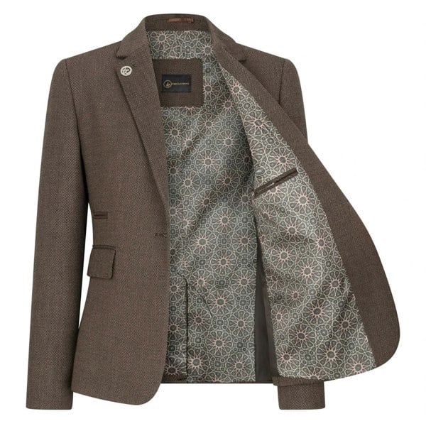 TruClothing TPW-AK-06 - Women's Brown 3 Piece Herringbone Tweed Suit