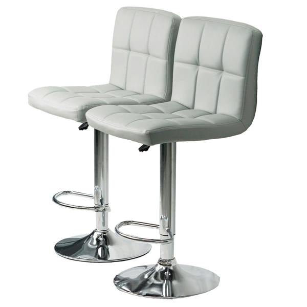 Gr8 Home 2x Light Grey Faux Leather Swivel Bar Stools Chrome Gas Lift Breakfast Chairs Set