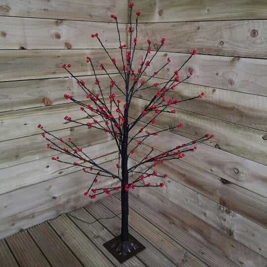 Samuel Alexander 120cm 4ft Christmas Lit Black Twig Tree Red Berry 400 Warm White LED