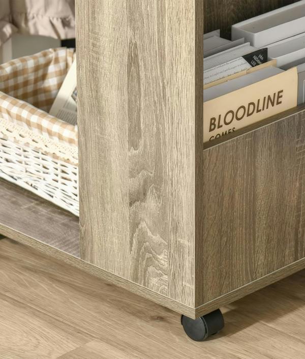 ADOV C Shaped Side Table with Wheels, Industrial Sofa End Table with Open Storage for Living Room and Bedroom