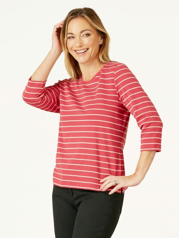 PennyPlain Scoop Neck Striped Top Top - Berry