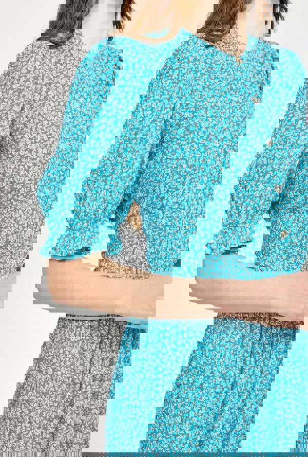 Mudflower Ditsy Print Button Up Ruffled Dress