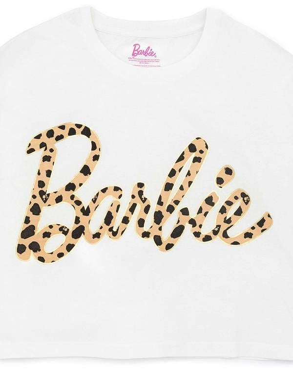 Barbie Womens White Animal Print Barbie Logo Short Sleeve Long Leg Pyjama Set