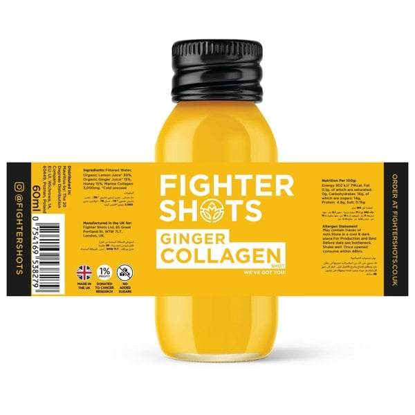 Fighter Shots Ginger + Marine Collagen 3,000mg, 6 or 12 x 60ml