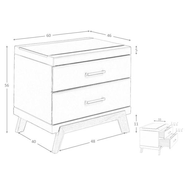 Angel Cerdá Leatherette Bedside Table, Walnut With Black Glass Top 7162