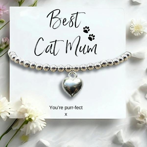 Aye Do Gifts Best Cat Mum Gift Box, Silver Heart Bracelet & Chocolate Hearts