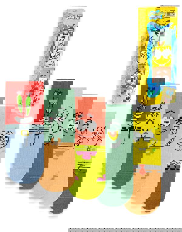 SpongeBob SquarePants Unisex Kids Multicoloured Multi-Character Graphics Calf Socks Set of 5