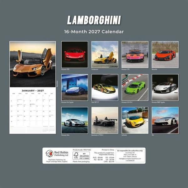 Lamborghini Calendar 2027, Wall Calendars, Month To View, Transport, Gift