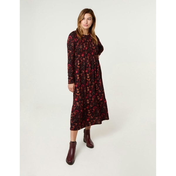 Blue Vanilla Frill High Neck Shirred Waist Paisley Dress