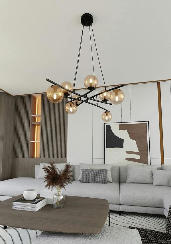 Emibig ESSA Pendant lamp 8 x E14 Black with Amber Shade