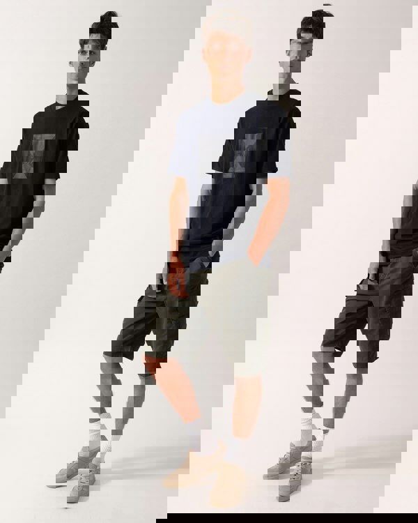 BOSS Green Tee Logo Rib Mens T-shirt with Fineline Logo Artwork -  Dark Blue 402