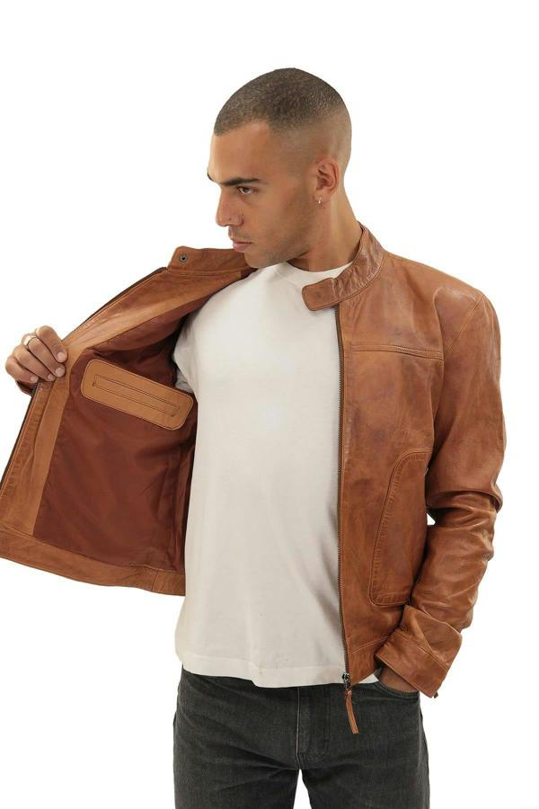 Infinity Leather Men’s Classic Fitted Leather Biker Jacket-Austin
