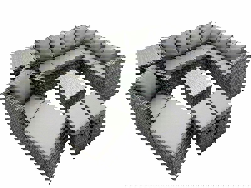 Fimous Outdoor PE Rattan Garden Furniture Sofa Set with Square Coffee Table Chair 3 Stools Side Table Dark Grey