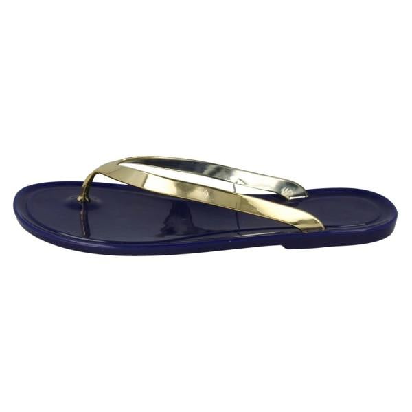 Spot On Ladies Spot On Flat Metallic Toe Post Jelly Sandals