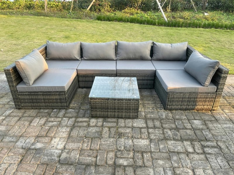 Fimous 6 Seat Modular Rattan Garden Furniture Sofa Set Corner Sofa And Armless Sofa With Coffee Table
