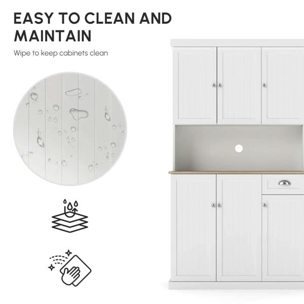White freestanding kitchen cabinet with smooth surfaces for easy wiping and cleaning