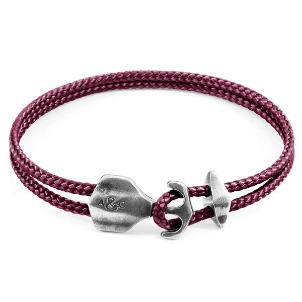 Anchor & Crew Aubergine Purple Delta Anchor Silver and Rope Bracelet