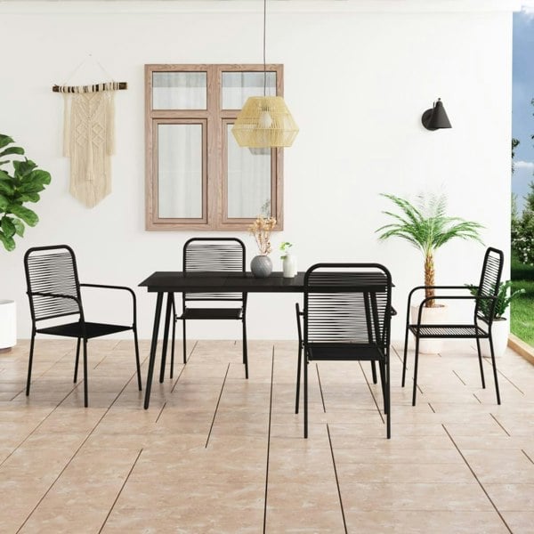 Berkfield 5 Piece Garden Dining Set Cotton Rope and Steel Black