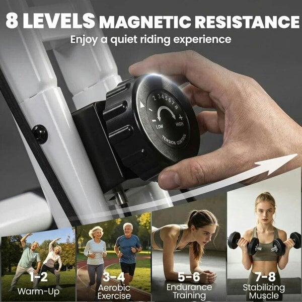 4-In-1 Folding Exercise Bike with Resistance Bands, Bluetooth App, 8-Level Magnetic Resistance, LCD Display, Orange