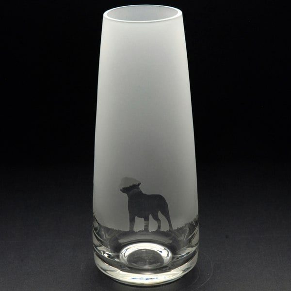 Glyptic Glass Art Border Terrier Dog Glass Bud Vase - Hand Etched/Engraved Gift