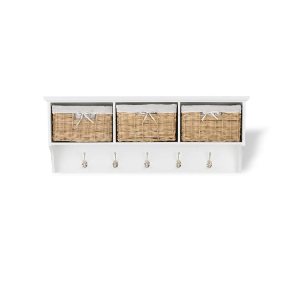 Statement Furniture Tetbury Hallway Hanging Shelf with Natural Wicker Baskets