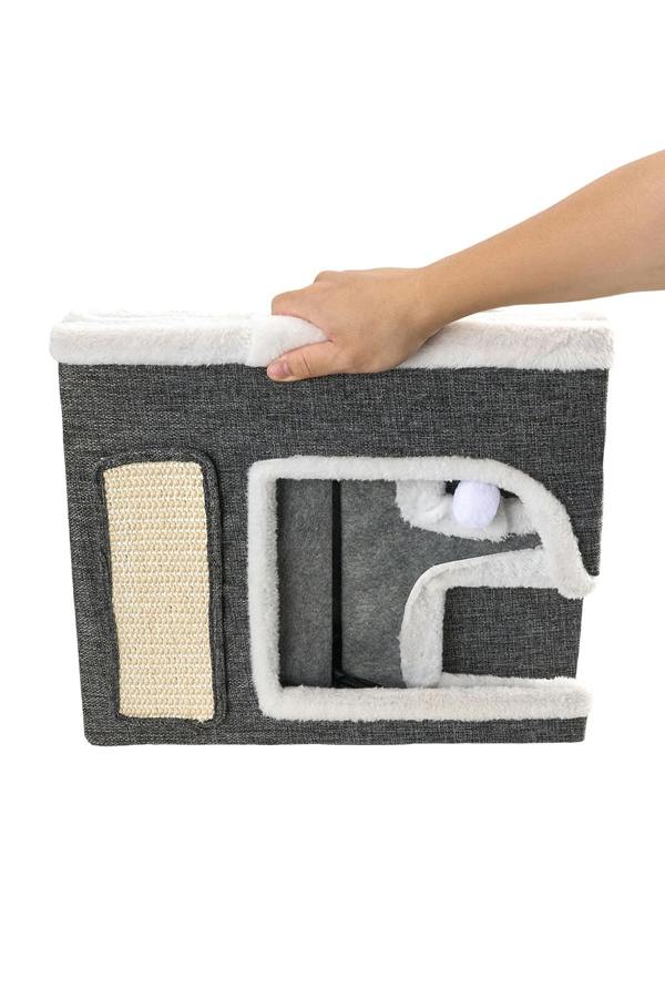 Living and Home 2-in-1 Cat House with Scratch Pad and Fluffy Ball
