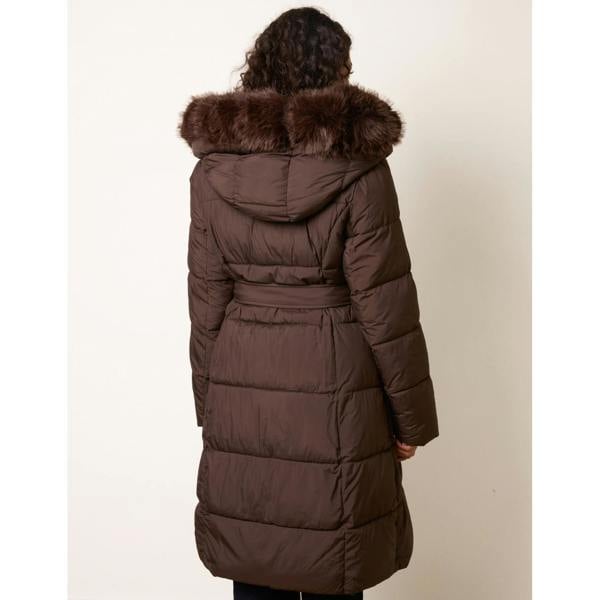 Blue Vanilla Pelted Faux Fur Hood Longline Puffer