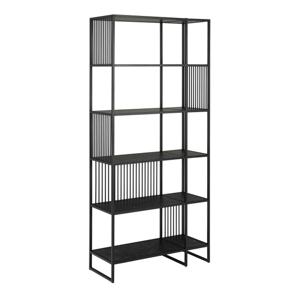 Wyld Haus Porto Tall Modern Organic Black Metal Shelving Unit Stone Effect Shelves