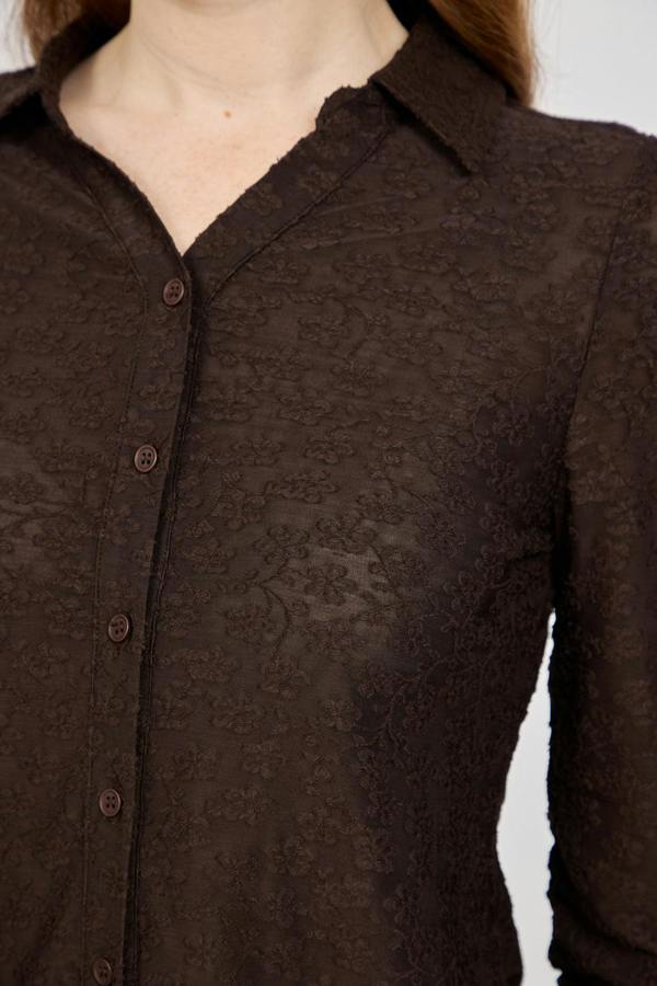 Mudflower Floral Lace Full-Sleeve Stretch Shirt Blouse
