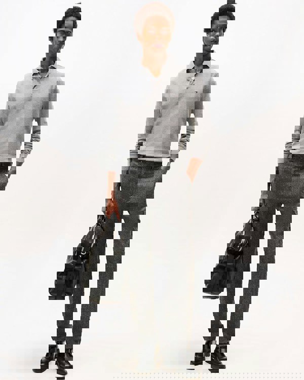 Tommy Hilfiger 1985 Regular Long Sleeve Mens Polo Shirt - Medium Grey Heather - CHO - Designer Mens Long Sleeve Polo Shirts