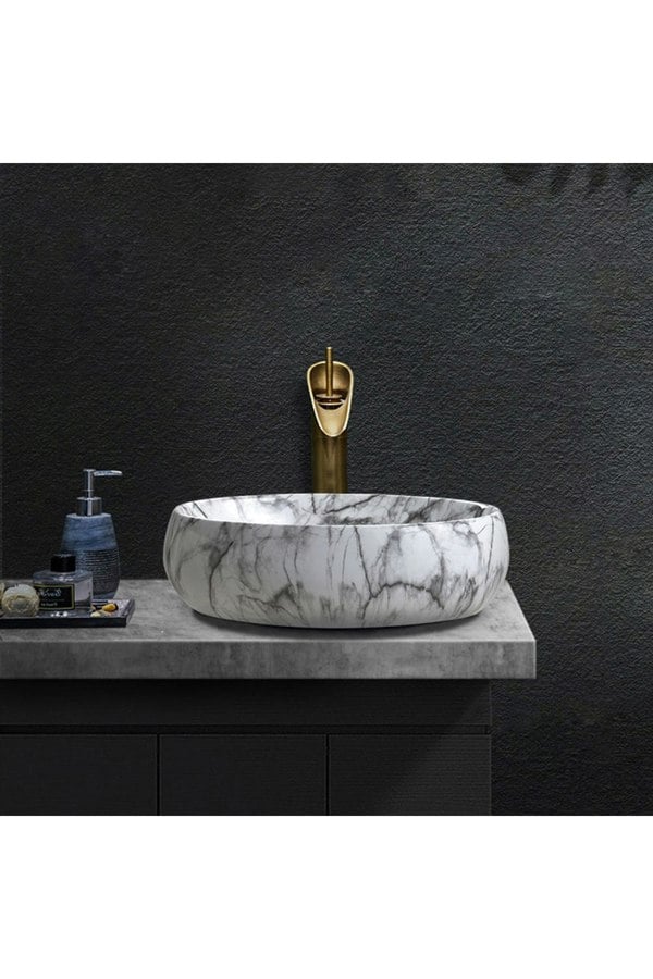 Living and Home Modern Oval Marble Bathroom Vessel Sink
