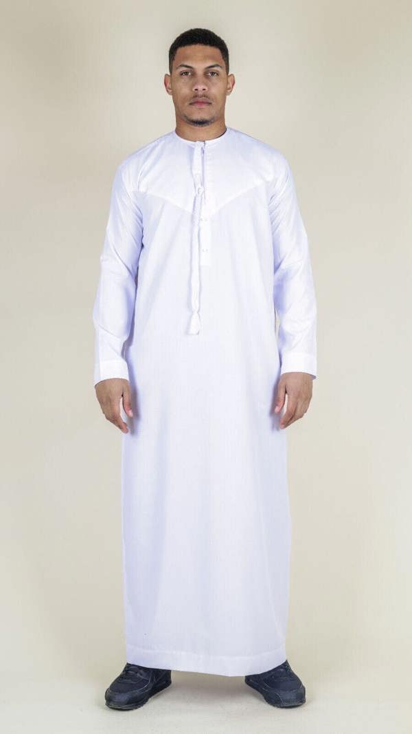 Infinity Leather Men's Thobe Emirati Islamic Jubba Robe Eid Tassel Slim Fit