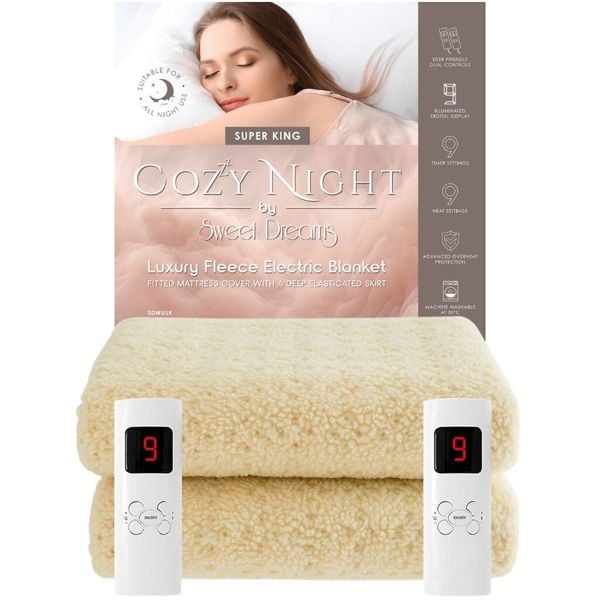 Sweet Dreams Superking Size Electric Heated Blanket Mattress Soft Fleece 9 Heat And 9 Timer Settings Dual Controller Washable