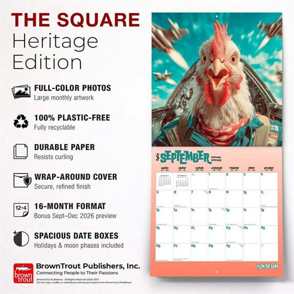 Flew the Coop Calendar 2027, Wall Calendars, Month To View, Animals, Gift