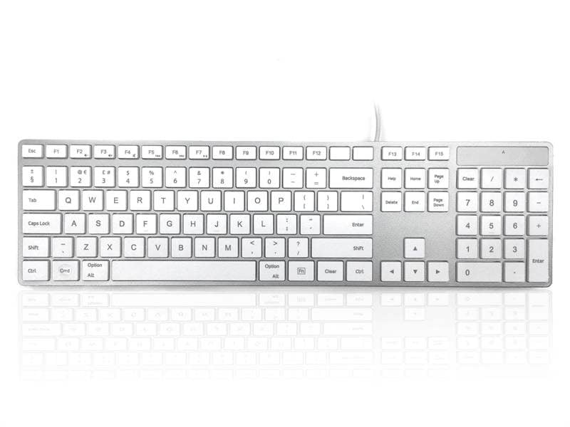 Accuratus 301 Apple MAC - USB Wired Full Size Apple Mac Multimedia Keyboard with White Square Tactile Keys and Silver Case