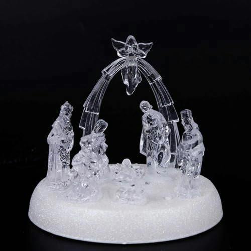 20cm Christmas Pre-Lit LED Musical Nativity Scene Acrylic Sculpture Battery Operated Light Up Xmas Tabletop Home Decorations image 3