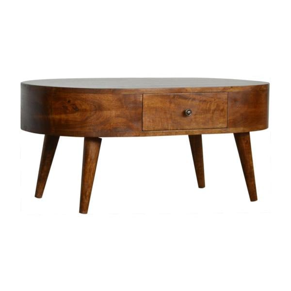 Wyld Haus Brescia Low Chestnut Mango Wood Round Coffee Table 2 Drawers