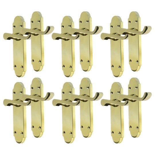EDH Door Hardware Brass Plated Internal Door Handles - Door Handles Internal Sets, Brass Door Handle Set for Internal Doors - 6 PAIR OF HANDLES