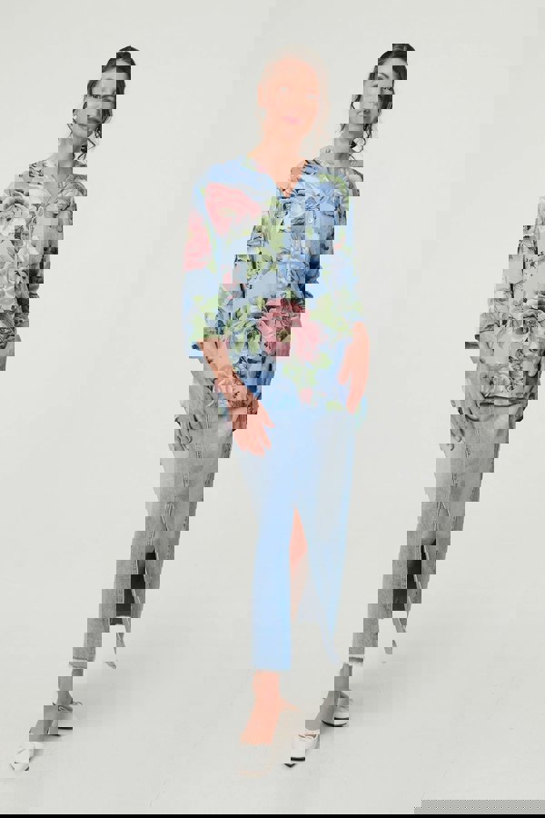 Light Blue | Floral Sequin Embellished Relaxed Blouse
