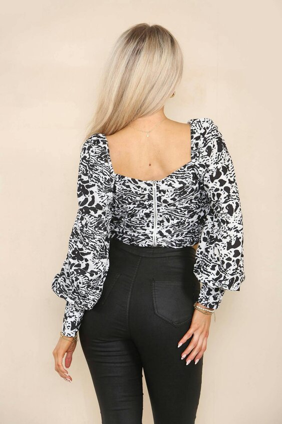 Elaina Fashion Women's Zebra Print Ruched Sweetheart Neck Crop Top 