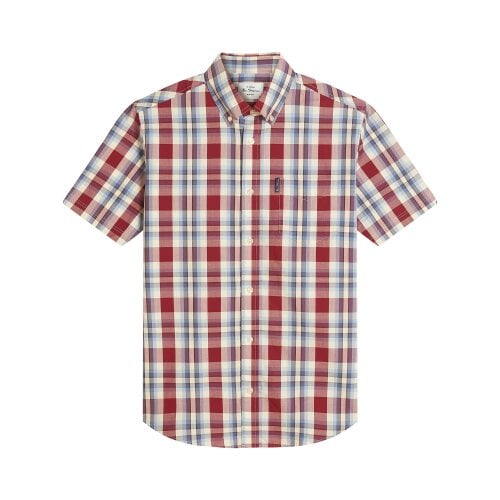 Ben Sherman Mens Classic Checked Shirt - Bordeaux